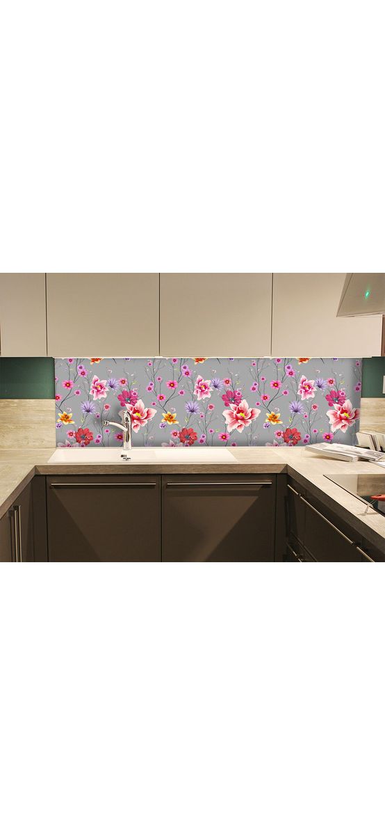 Autocolant mobilă decorativ, Folina, gri cu model floral multicolor,100 cm lățime
