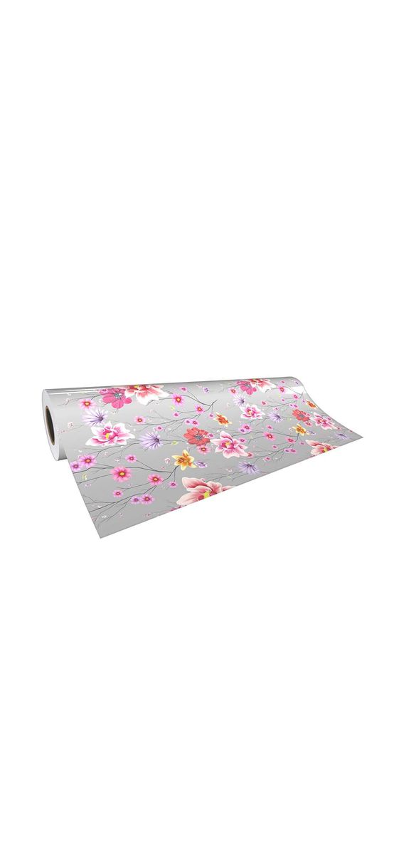 Autocolant mobilă decorativ, Folina, gri cu model floral multicolor,100 cm lățime
