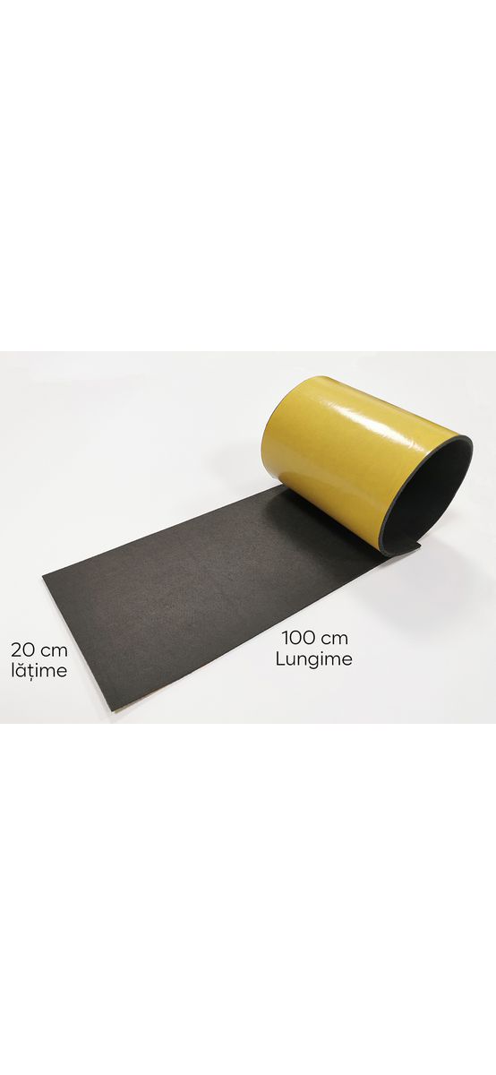 Pâslă autoadezivă, fetru autoadeziv, culoarea neagră, pentru protecție suprafețe, rolă de 20x100 cm