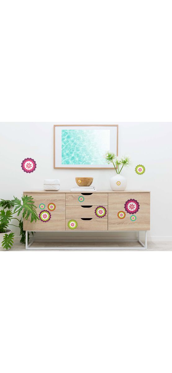 Set 24 Stickere decorative Rozete, Folina, imprimeu multicolor