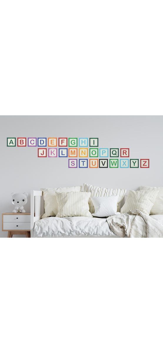 Sticker Alfabet, Folina, model litere în pătrate, multicolor, decoraţiune pentru şcoli şi grădiniţe, planșă mare de 100x85 cm, racletă de aplicare inclusă