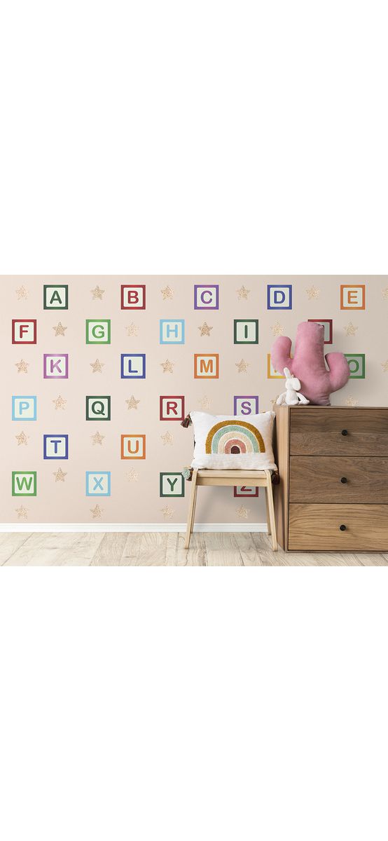 Sticker Alfabet, Folina, model litere în pătrate, multicolor, decoraţiune pentru şcoli şi grădiniţe, planșă mare de 100x85 cm, racletă de aplicare inclusă
