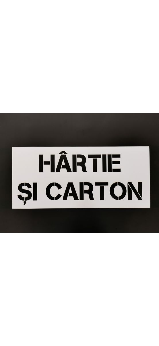 Șablon reutilizabil cu mesajul Hârtie și carton pentru colectarea selectivă a deșeurilor pentru containere, tomberoane și pubele, dimensiune la comandă