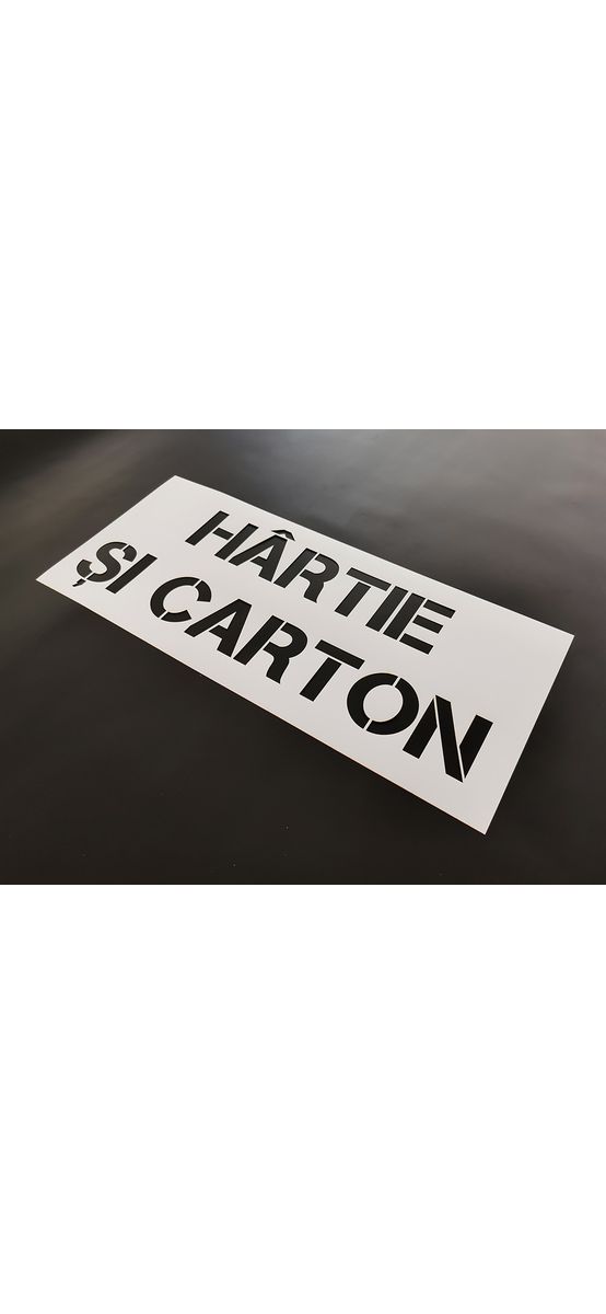 Șablon reutilizabil cu mesajul Hârtie și carton pentru colectarea selectivă a deșeurilor pentru containere, tomberoane și pubele, dimensiune la comandă