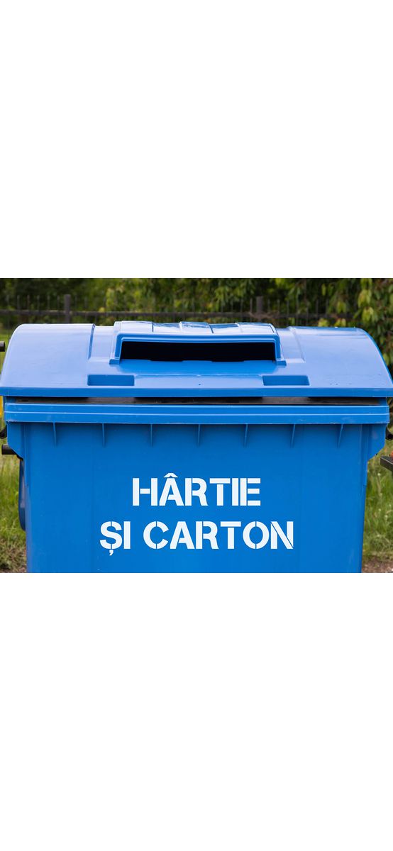 Șablon reutilizabil cu mesajul Hârtie și carton pentru colectarea selectivă a deșeurilor pentru containere, tomberoane și pubele, dimensiune la comandă