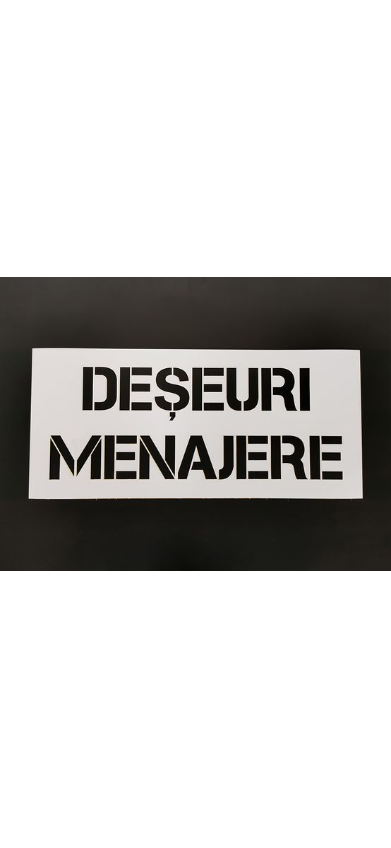 Șablon reutilizabil cu mesajul Deșeuri menajere pentru colectarea selectivă a deșeurilor pentru containere, tomberoane și pubele, dimensiune la comandă