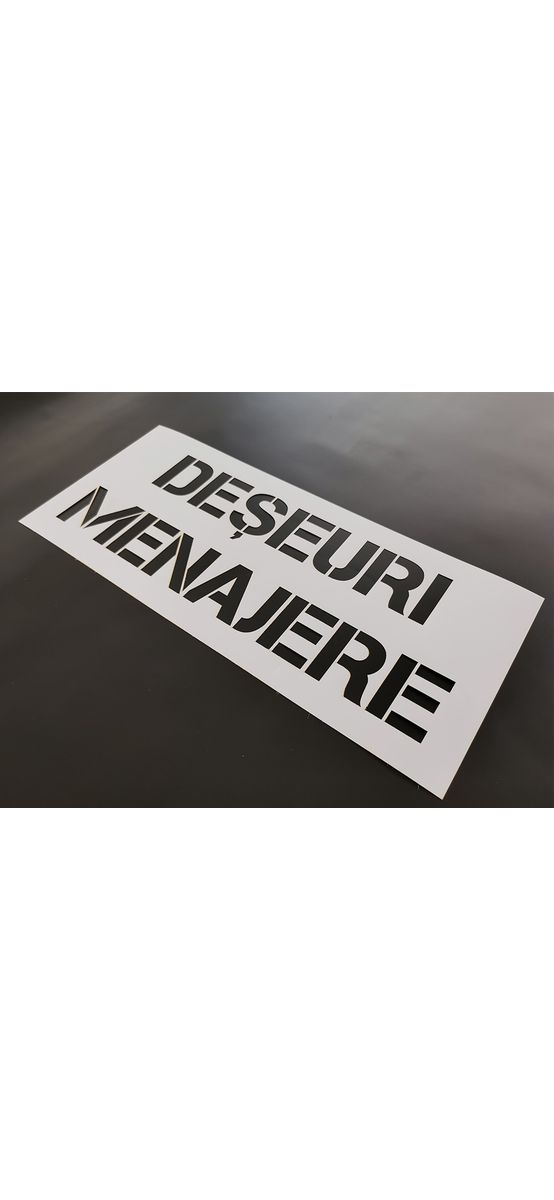 Șablon reutilizabil cu mesajul Deșeuri menajere pentru colectarea selectivă a deșeurilor pentru containere, tomberoane și pubele, dimensiune la comandă