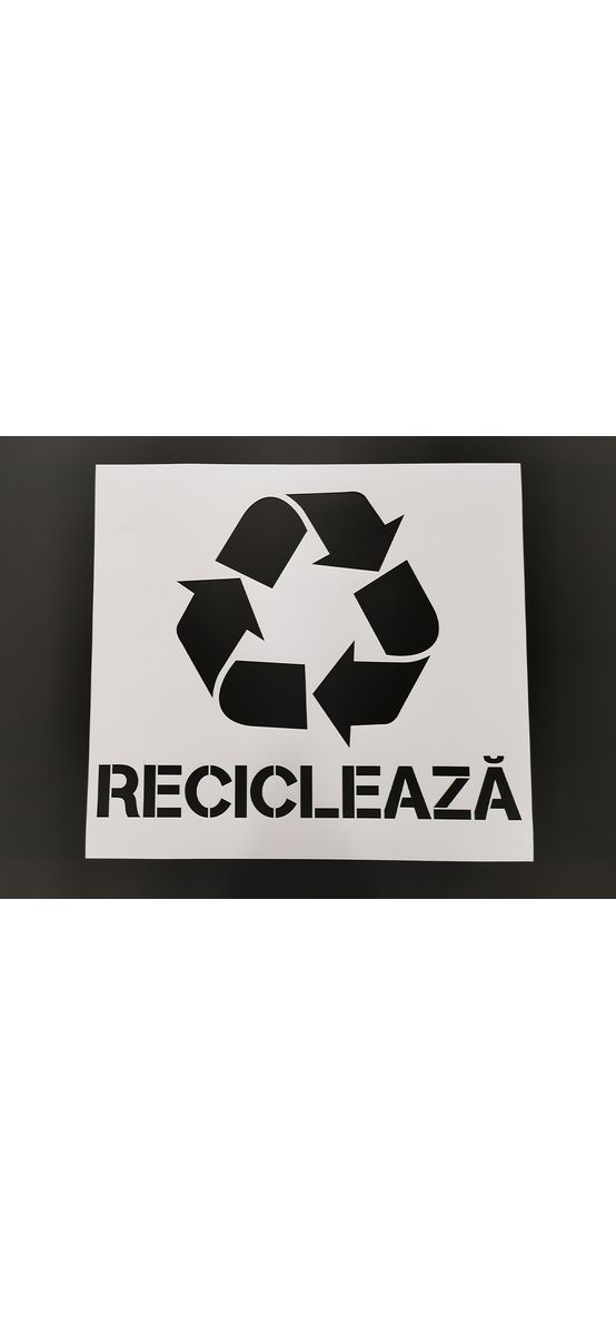 Șablon reutilizabil cu simbolul și mesajul Reciclează pentru colectarea selectivă a deșeurilor pentru containere, tomberoane și pubele, dimensiune la comandă