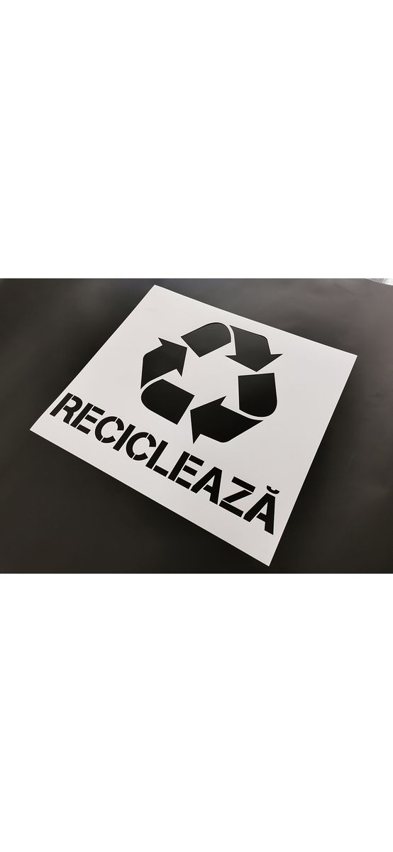 Șablon reutilizabil cu simbolul și mesajul Reciclează pentru colectarea selectivă a deșeurilor pentru containere, tomberoane și pubele, dimensiune la comandă