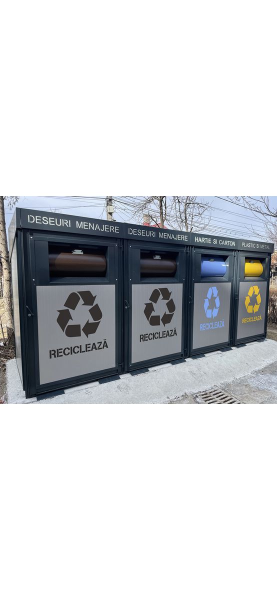 Șablon reutilizabil cu simbolul și mesajul Reciclează pentru colectarea selectivă a deșeurilor pentru containere, tomberoane și pubele, dimensiune la comandă