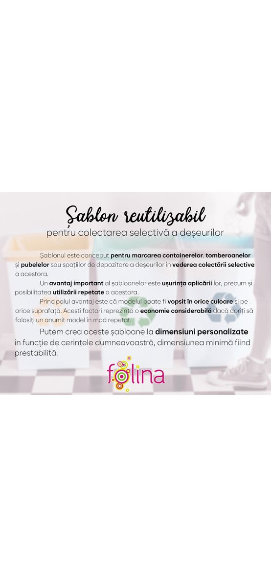 Șablon reutilizabil cu mesajul Sticlă pentru colectarea selectivă a deșeurilor pentru containere, tomberoane și pubele, dimensiune la comandă