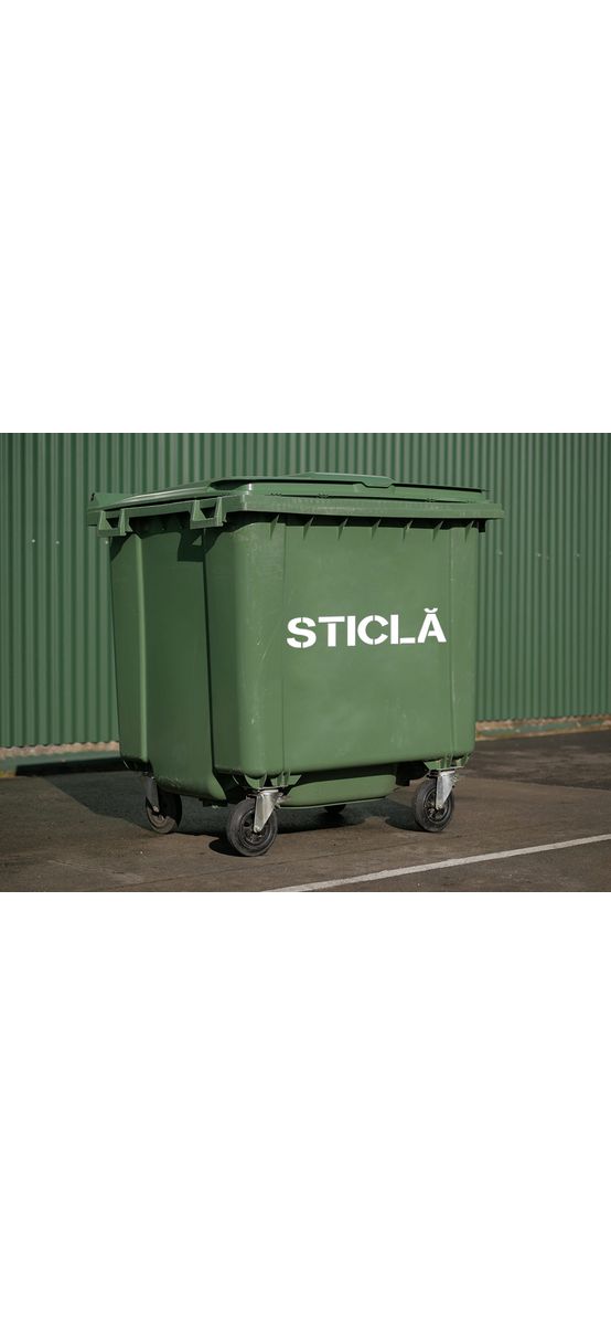 Șablon reutilizabil cu mesajul Sticlă pentru colectarea selectivă a deșeurilor pentru containere, tomberoane și pubele, dimensiune la comandă