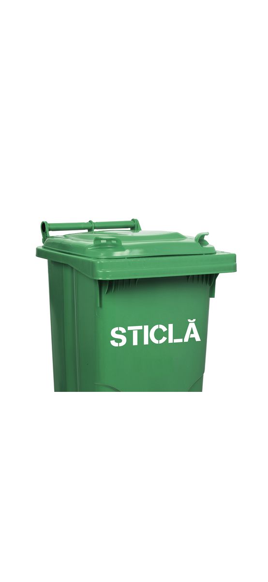 Șablon reutilizabil cu mesajul Sticlă pentru colectarea selectivă a deșeurilor pentru containere, tomberoane și pubele, dimensiune la comandă
