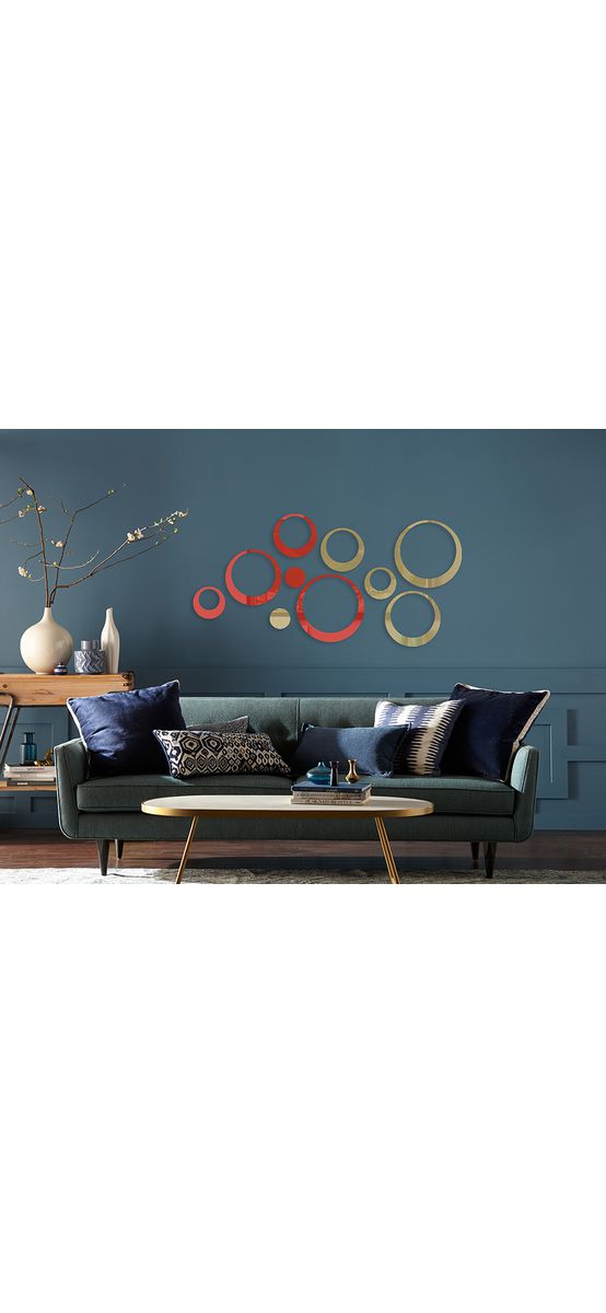 Set 10 stickere oglindă cercuri, Folina, decoraţiune perete din oglindă acrilică aurie şi roşie