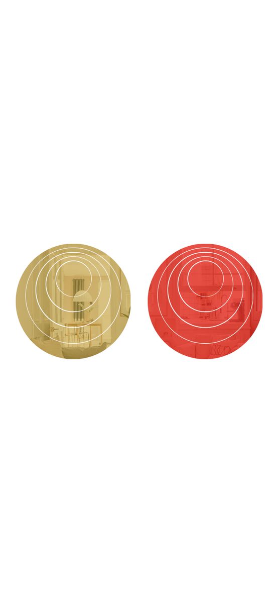 Set 10 stickere oglindă cercuri, Folina, decoraţiune perete din oglindă acrilică aurie şi roşie
