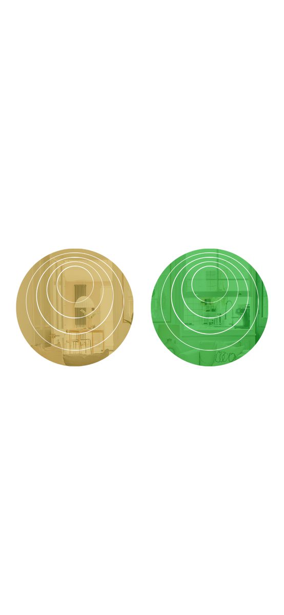 Set 10 stickere oglindă cercuri, Folina, decoraţiune perete din oglindă acrilică verde şi aurie