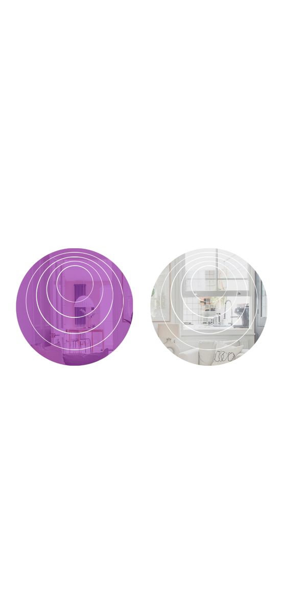 Set 10 stickere oglindă cercuri, Folina, decoraţiune perete din oglindă acrilică argintie şi mov