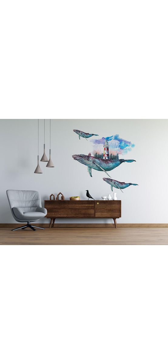 Set 3 stickere Balene și Far - planşă de 100x130 cm