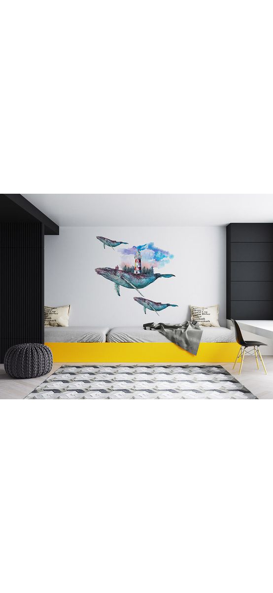 Set 3 stickere Balene și Far - planşă de 100x130 cm