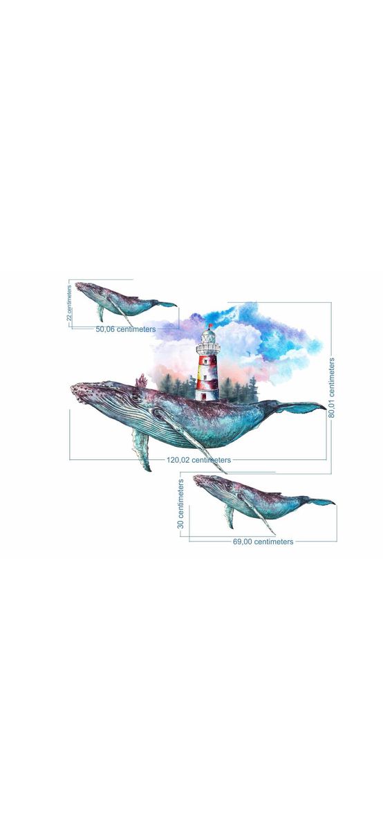 Set 3 stickere Balene și Far - planşă de 100x130 cm