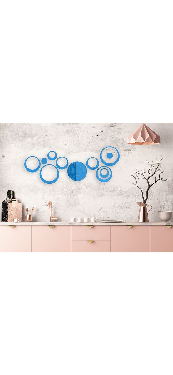 Set 15 stickere oglindă cercuri, Folina, decoraţiune perete din oglindă acrilică albastră