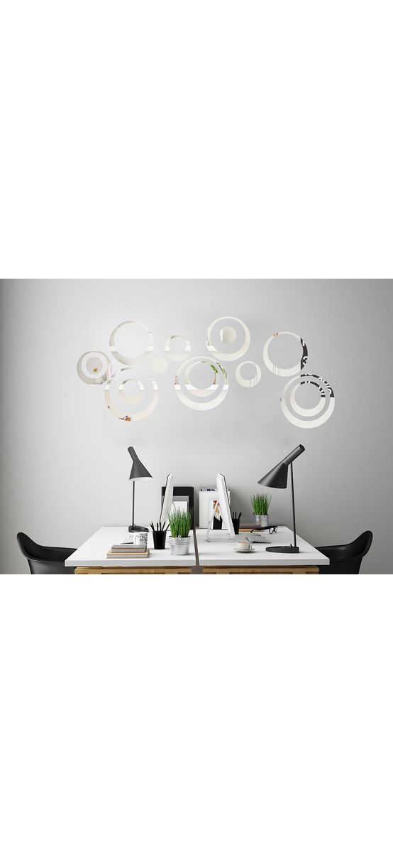 Set 15 stickere oglindă cercuri, Folina, decoraţiune perete din oglindă acrilică argintie