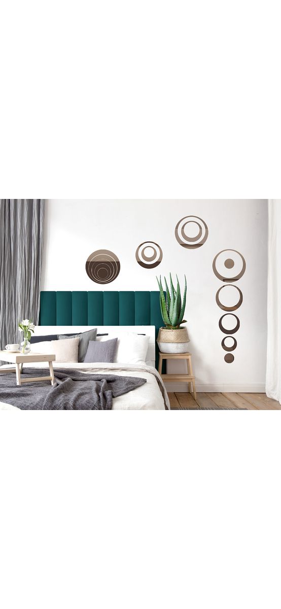 Set 15 stickere oglindă cercuri, Folina, decoraţiune perete din oglindă acrilică bronz