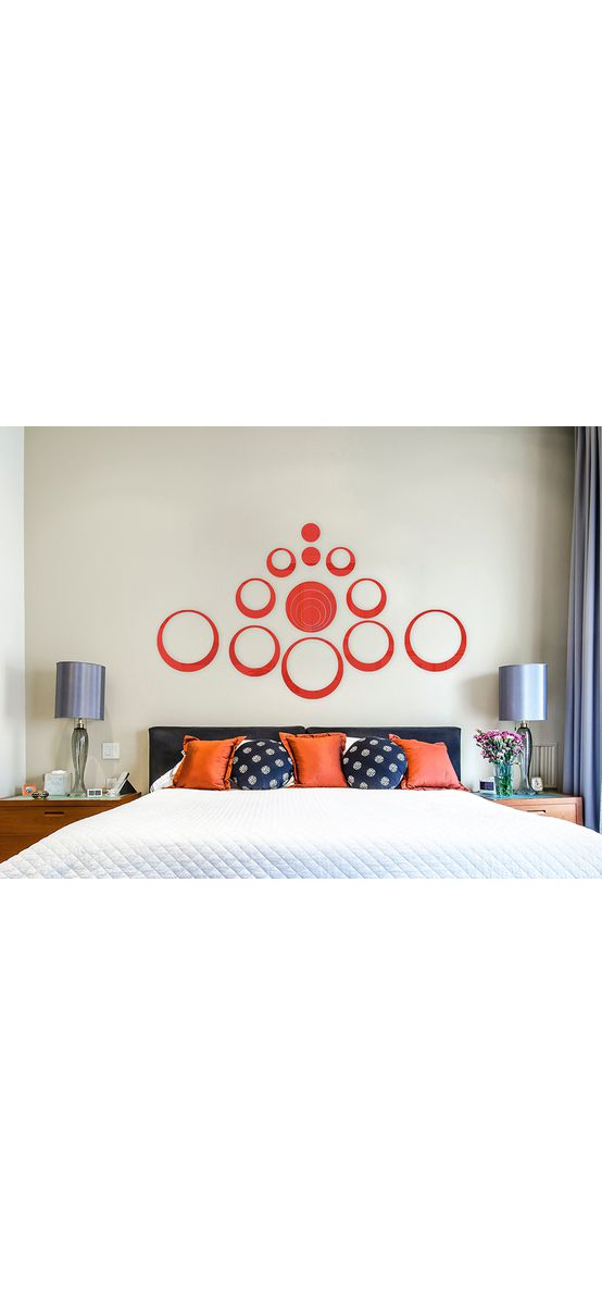 Set 15 stickere oglindă cercuri, Folina, decoraţiune perete din oglindă acrilică roşie
