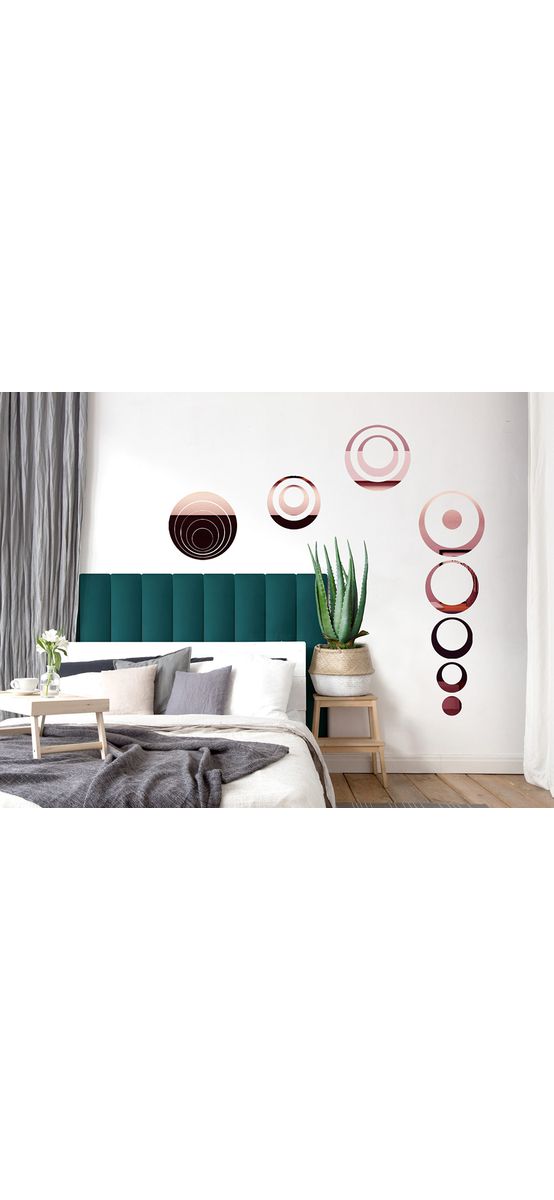 Set 15 stickere oglindă cercuri, Folina, decoraţiune perete din oglindă acrilică roz