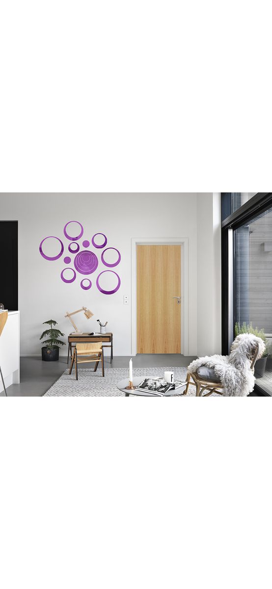 Set 15 stickere oglindă cercuri, Folina, decoraţiune perete din oglindă acrilică mov
