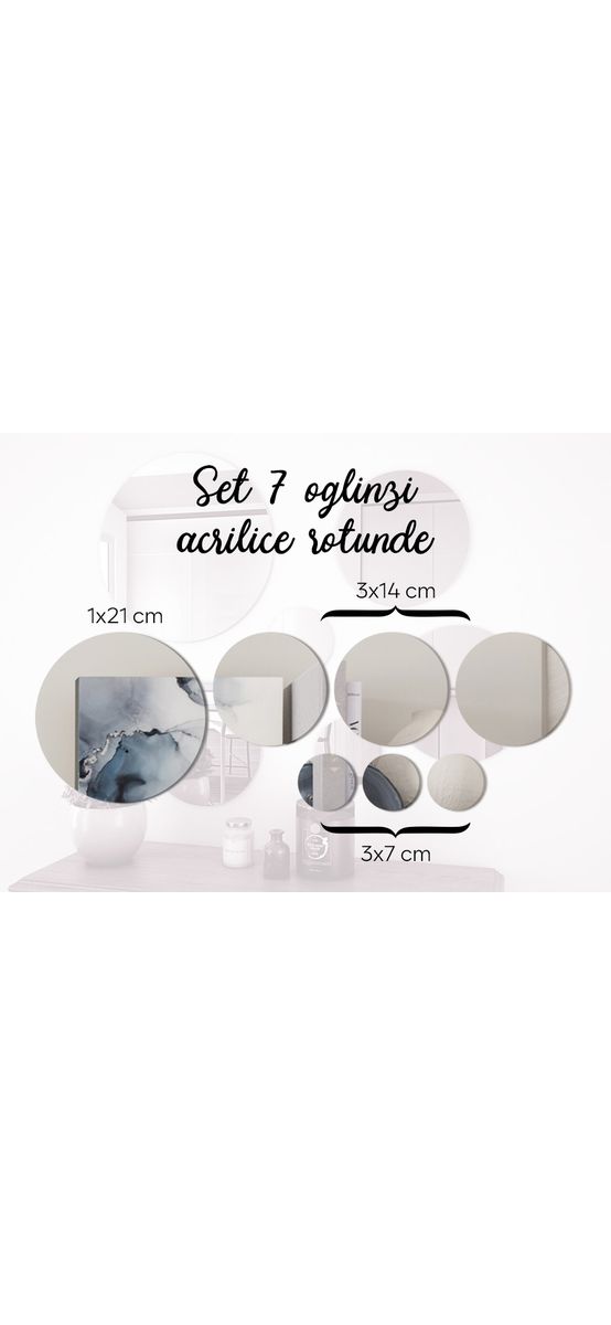 Set 7 oglinzi acrilice rotunde pentru perete