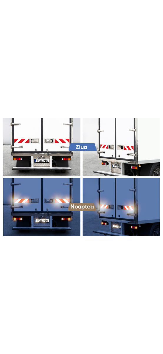 Benzi reflectorizante autoadezive dungate alb-roșu pentru siguranța rutieră, set 2 bucăți 490x137mm