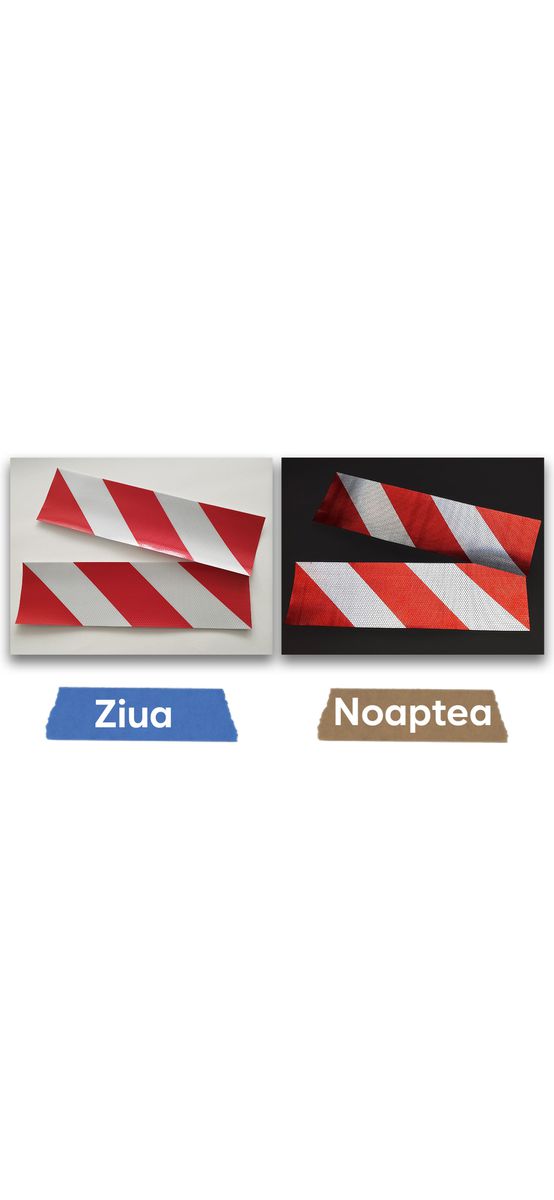 Benzi reflectorizante autoadezive dungate alb-roșu pentru siguranța rutieră, set 2 bucăți 490x137mm