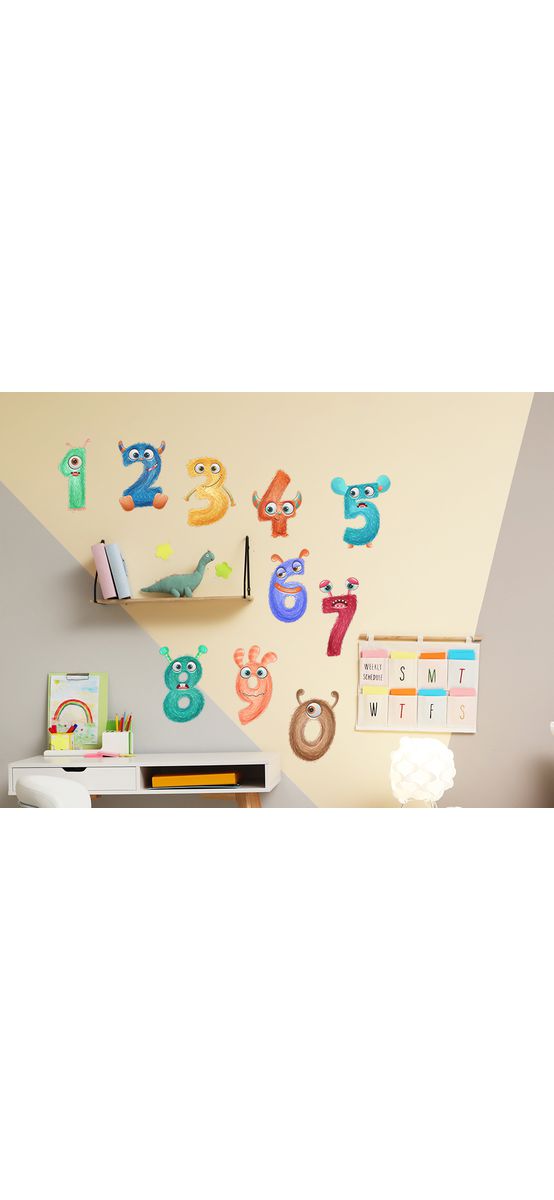 Set stickere cu numere, Folina, model monștri, planșă 100 x 30 cm, racletă de aplicare inclusă