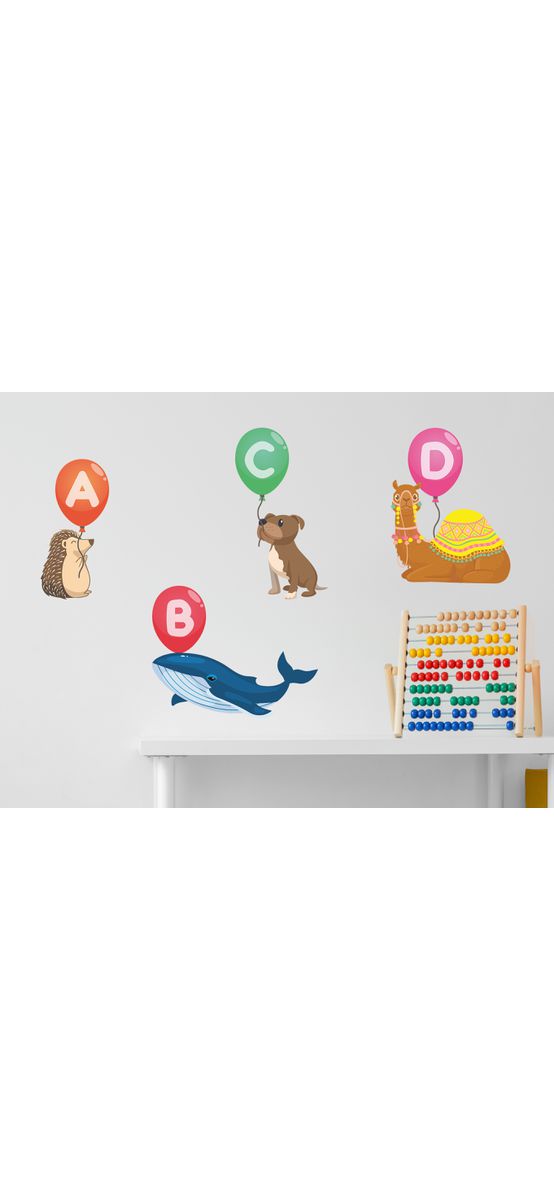 Set stickere alfabet cu animale, Folina, planșă mare de 145 cm, racletă de aplicare inclusă