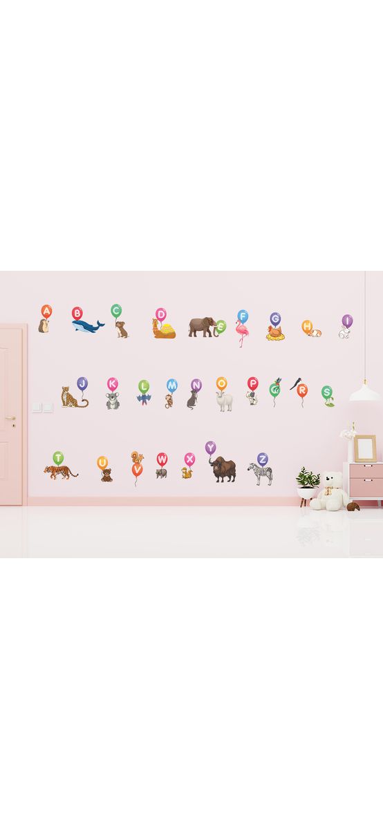 Set stickere alfabet cu animale, Folina, planșă mare de 145 cm, racletă de aplicare inclusă