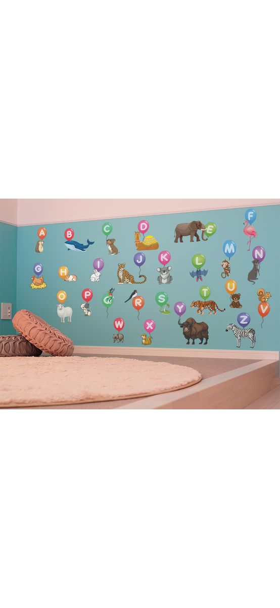 Set stickere alfabet cu animale, Folina, planșă mare de 145 cm, racletă de aplicare inclusă