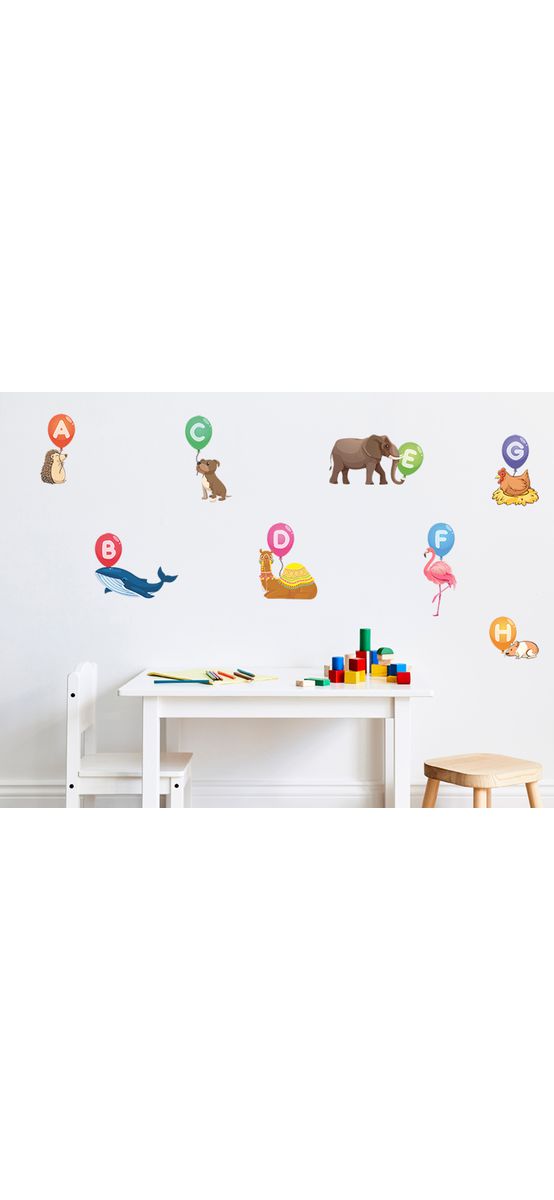 Set stickere alfabet cu animale, Folina, planșă mare de 145 cm, racletă de aplicare inclusă