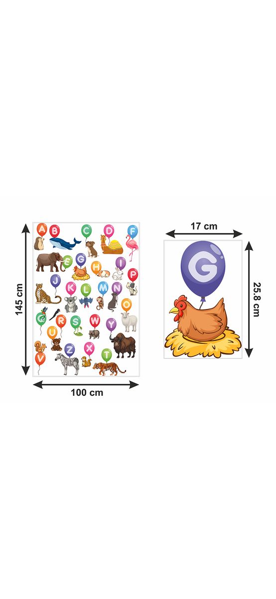 Set stickere alfabet cu animale, Folina, planșă mare de 145 cm, racletă de aplicare inclusă
