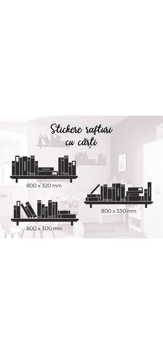Set stickere rafturi cu cărți, Folina, culoare opțională, 80x110 cm, racletă de aplicare inclusă