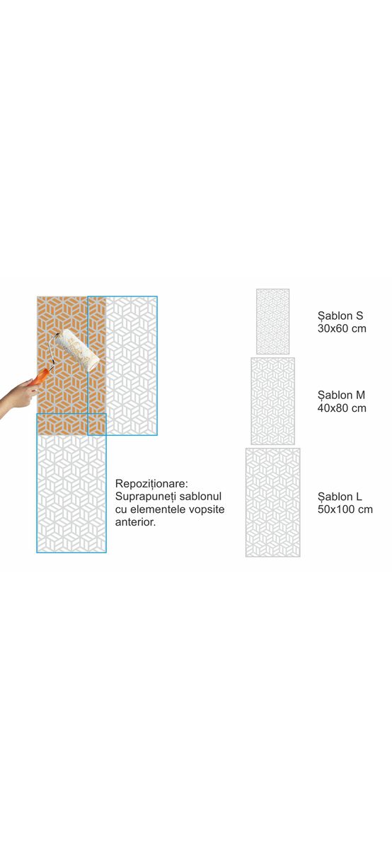 Șablon perete cu model geometric repetitiv, dimensiune 40x80 cm