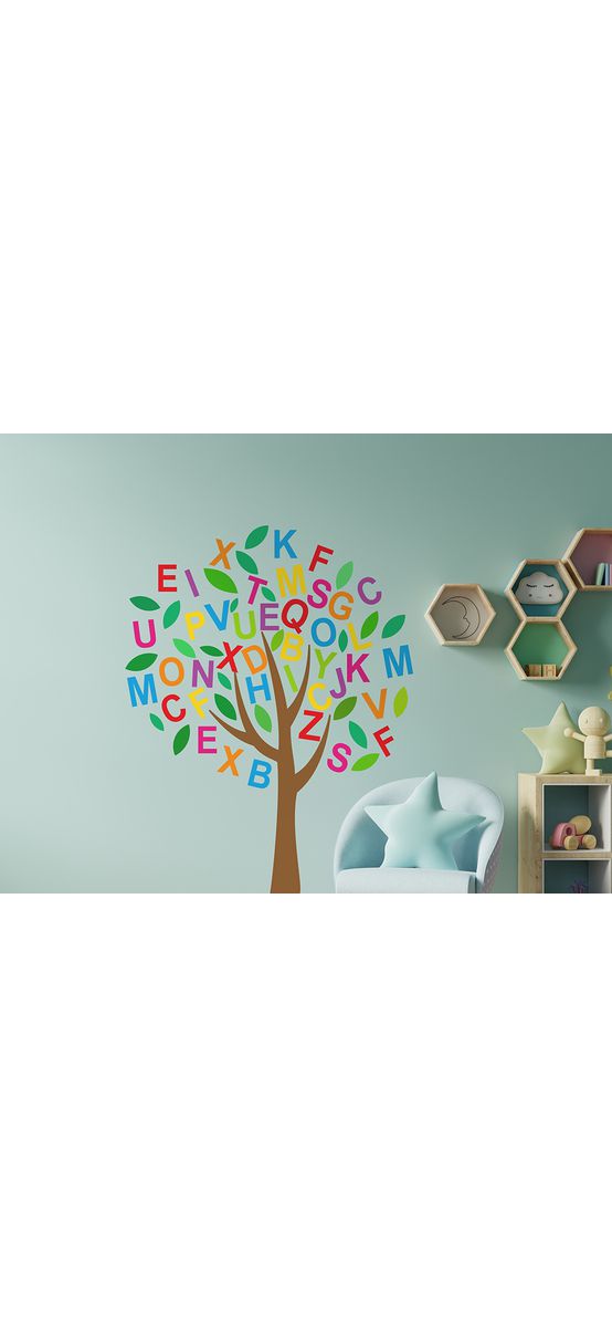 Sticker Copacul literelor, Folina, autoadeziv, multicolor, planșă mare de 120x150 cm, racletă de aplicare inclusă