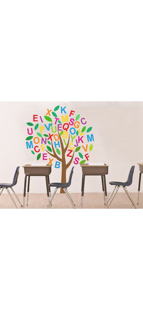Sticker Copacul literelor, Folina, autoadeziv, multicolor, planșă mare de 120x150 cm, racletă de aplicare inclusă