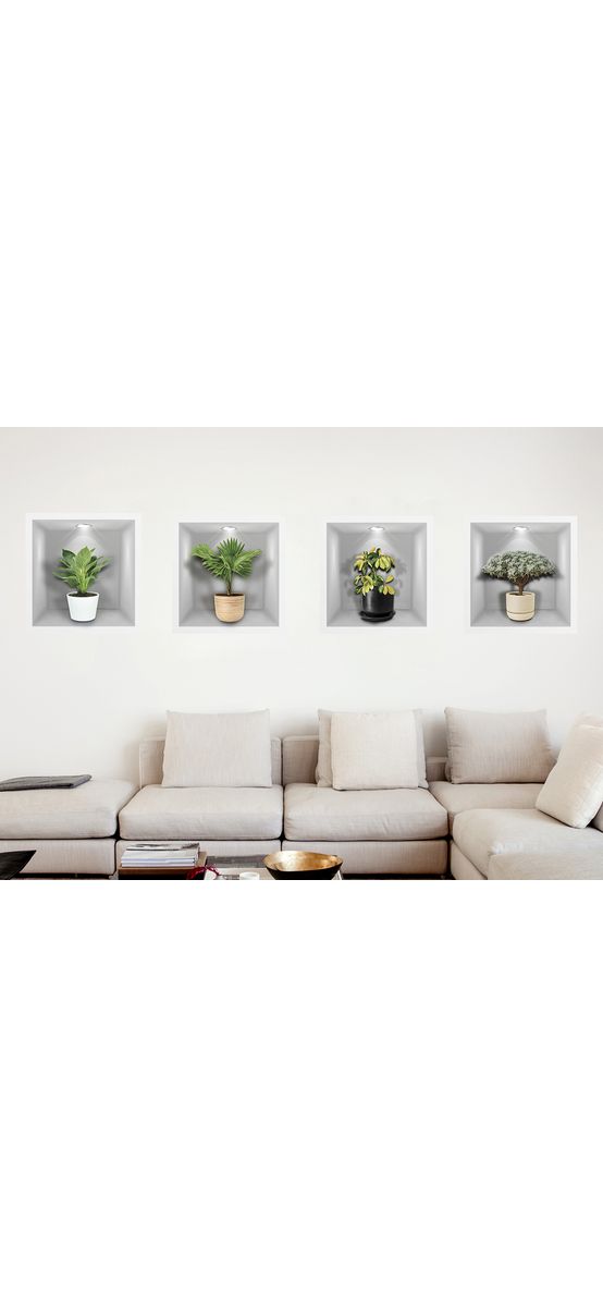 Set stickere perete, model 3D cu plante, dimensiune individuală de 36x35 cm