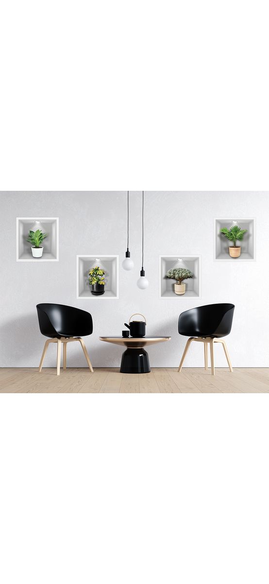 Set stickere perete, model 3D cu plante, dimensiune individuală de 36x35 cm
