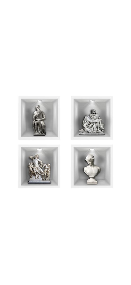 Set stickere perete, model 3D cu statui, dimensiune individuală de 36x35 cm