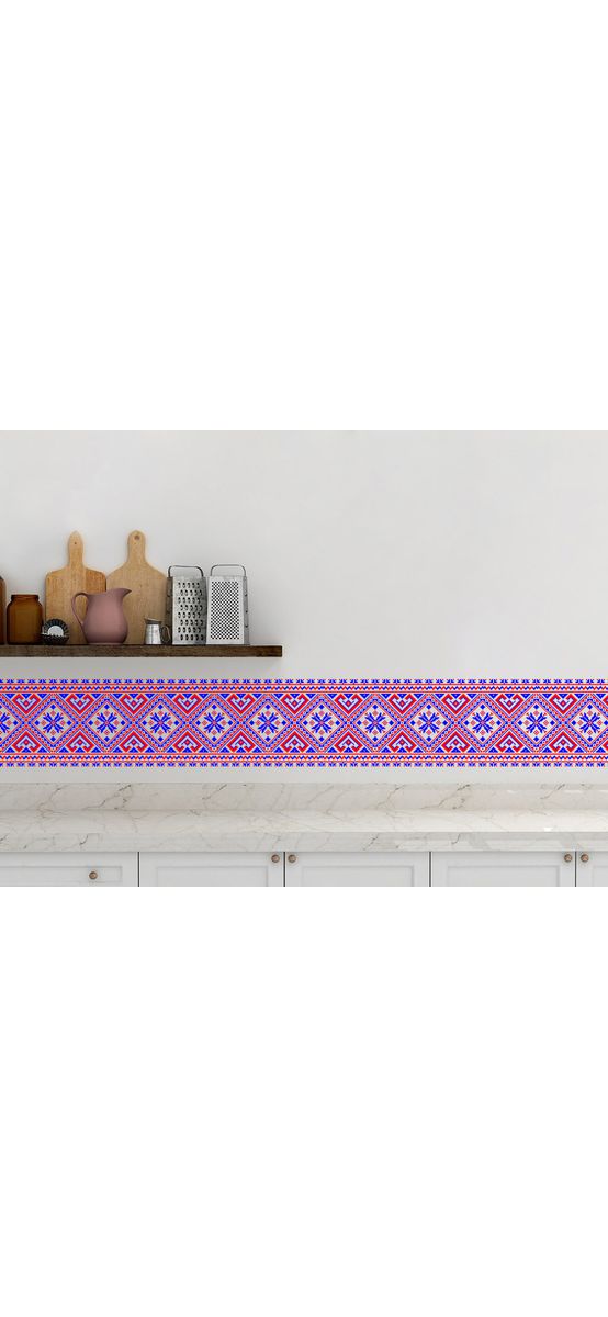 Set 5 Borduri decorative autoadezive, Folina, motive tradiţionale româneşti, roşu şi albastru, 10x100 cm