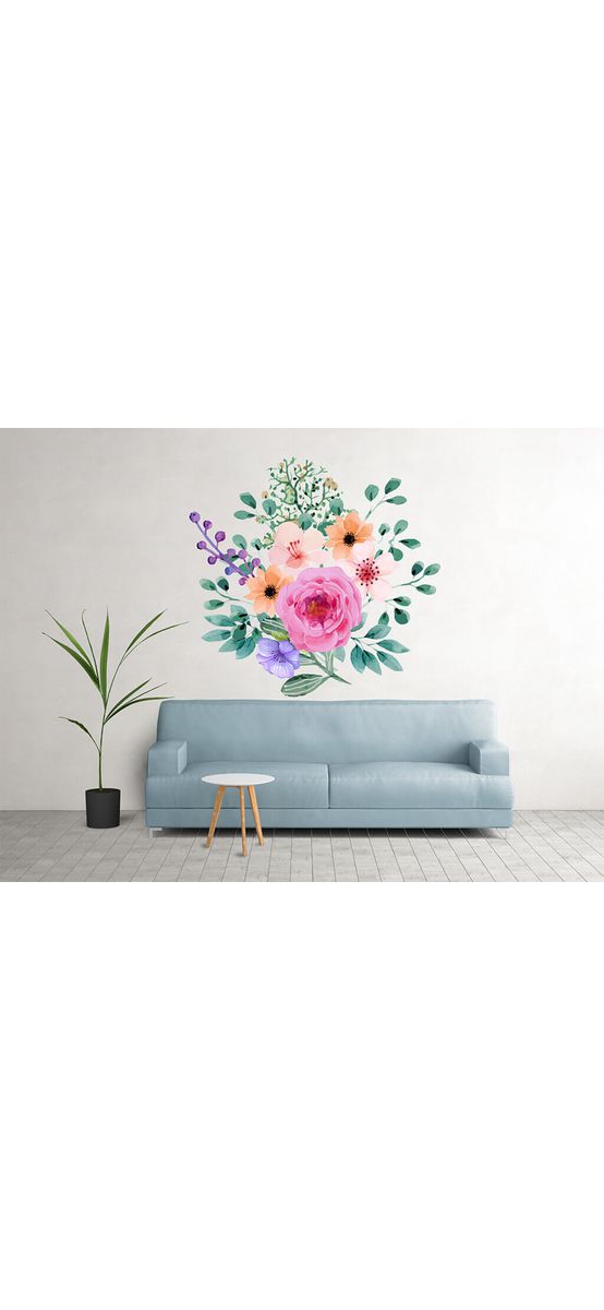 Sticker perete flori watercolor, Folina, multicolor, 98x103 cm