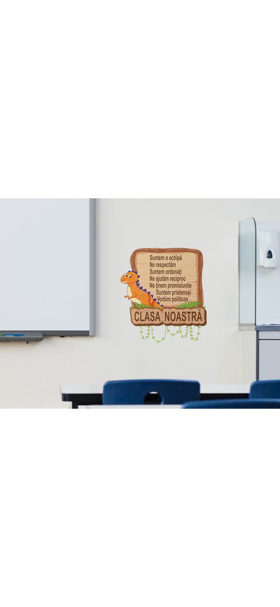 Sticker cu mesaj Clasa noastră, Folina, decor gradinita si scoala, 100 x 90 cm, racletă de aplicare inclusă