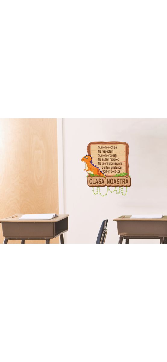 Sticker cu mesaj Clasa noastră, Folina, decor gradinita si scoala, 100 x 90 cm, racletă de aplicare inclusă